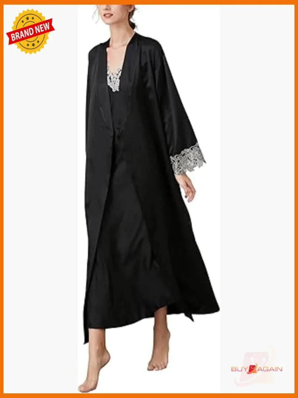 Women's 2 Piece Satin Nightgown and Robe Set Lace Sleepwear